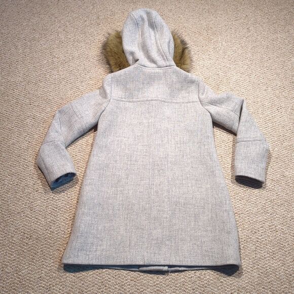 J.Crew Chateau Parka Coat Womens 2 Stadium Cloth Gray Wool Nello Gori Fur Trim - Picture 4 of 8